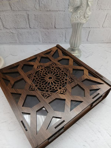 جعبه چوبی از جنس ام دی اف . لوکس . مخصوص تی بگ - دمنوش- شکلات - اجیل و میوه خشک